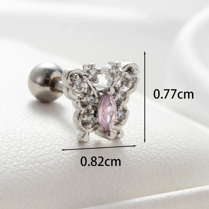 1 Piece Simple Series Classic Butterfly Titanium Steel Silver Color Zircon Women's Stud Earrings 